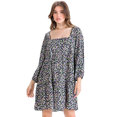 Vestido Myft Curto Floral Preto Feminino