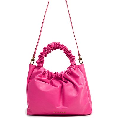 Bolsa Bucket Lança Perfume Couro com Pregas Rosa Feminino