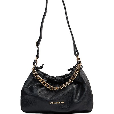 Bolsa Shoulder Couro Lança Perfume Franzida Corrente Preto Feminino