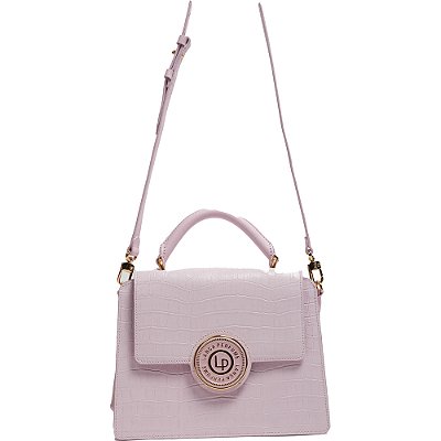 Bolsa Satchel Bag Couro Lança Perfume Fecho Redondo Lilás Feminino