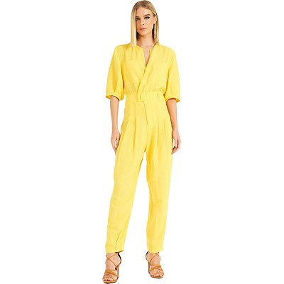 Macacão Linho Forum Com Cinto P23 Amarelo Feminino
