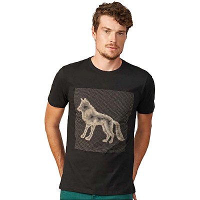 Camiseta Acostamento Casual Wolf Preto Masculino