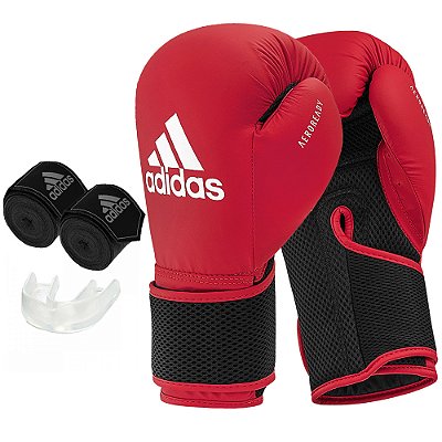 Kit de Boxe Adidas Luva Hybrid 25 + Bandagem + Bucal Vermelho