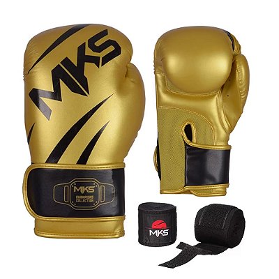 Kit de Boxe Luva + Bandagem MKS New Champion Dourada e Preta