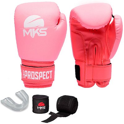 Kit de Boxe MKS Prospect Rosa Luva Bucal e Bandagem