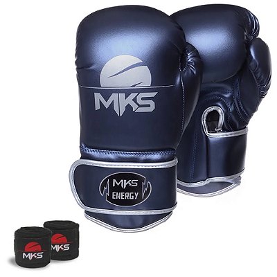 Kit de Boxe MKS Energy II Azul Luva + Bandagem Preta