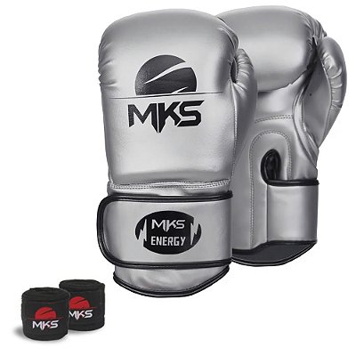 Kit de Boxe MKS Energy II Prata Luva + Bandagem Preta