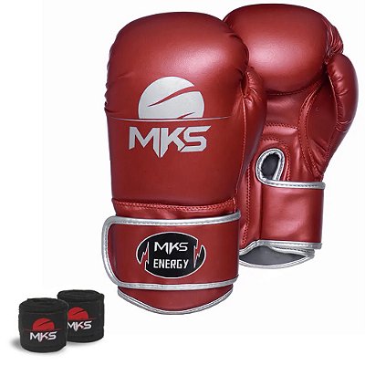Kit de Boxe MKS Energy II Vermelho Luva + Bandagem Preta