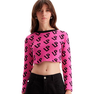 Blusa Cropped Tricot Lança Perfume IN23 Rosa Feminino