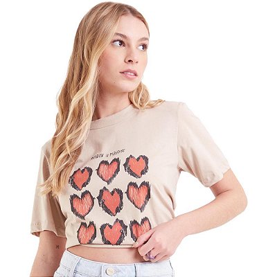Camiseta Coca Cola Heart OU23 Bege Feminino