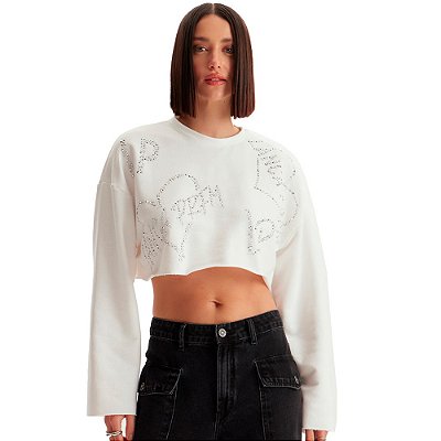 Moletom Cropped Lança Perfume Shine IN23 Off White Feminino