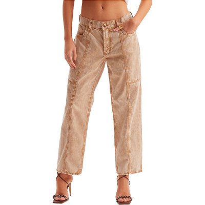 Calça Sarja Lança Perfume Reta Relaxed Low Bege Feminino
