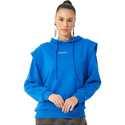 Moletom Colcci Shoulder Capuz OU23 Azul Feminino