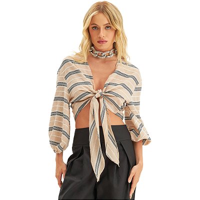 Blusa Cropped Lança Perfume Amarração VE24 Bege Feminino