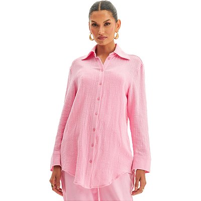 Camisa Alongada Lança Perfume Botões VE24 Rosa Feminino