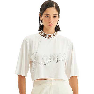 Camiseta Cropped Lança Perfume Shine VE24 Off White Feminino