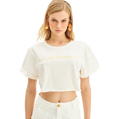 Camiseta Cropped Lança Perfume Logo VE24 Off White Feminino