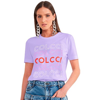 Camiseta Colcci Multi Logos P24 Lilás Feminino