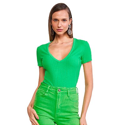 Blusa Colcci Canelado Slim VE24 Verde Feminino