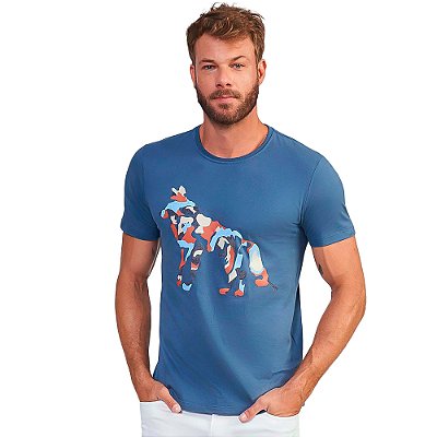Camiseta Acostamento Lobo Camuflado VE24 Azul Masculino