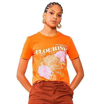 Camiseta Colcci Flourish OU24 Laranja Saoko Feminino