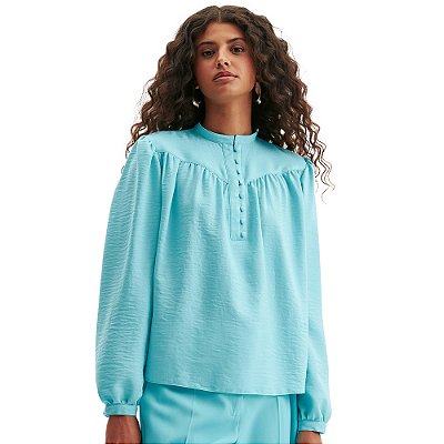 Blusa Lança Perfume Manga Longa Button Ou24 Azul Feminino