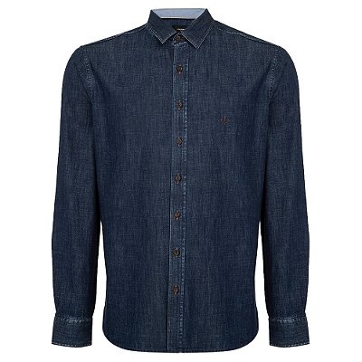 Camisa Jeans Dudalina Slim In24 Azul Escuro Masculino