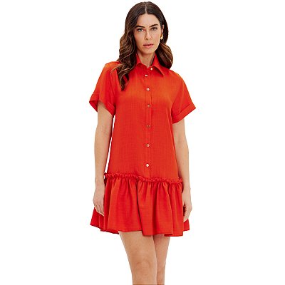 Vestido Lança Perfume Curto Babado In24 Laranja Feminino