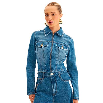 Jaqueta Jeans Easy Lança Perfume Corset Ou24 Azul Feminino