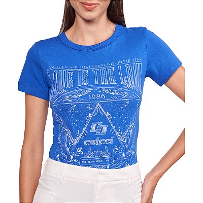 Camiseta Colcci Estampada In24 Azul Ultra Blue Feminino