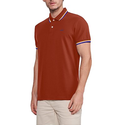 Camisa Polo Colcci Lines In24 Laranja Ginger Masculino
