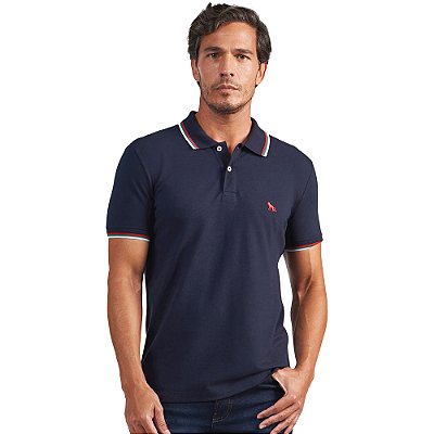 Camisa Polo Acostamento 3 Lines In24 Marinho Masculino