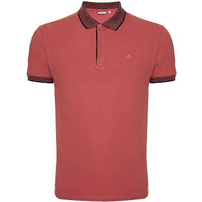 Camisa Polo Dudalina Frisos In24 Vermelho Claro Masculino