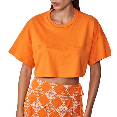 Camiseta Colcci Cropped Pr25 Laranja Salmona Feminino