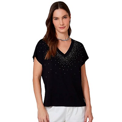 Blusa Dudalina Shine Decote V In24 Preto Feminino
