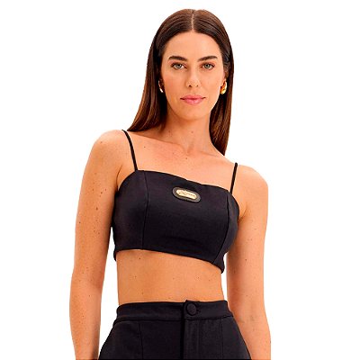 Top Cropped Lança Perfume Reto Pr25 Preto Feminino