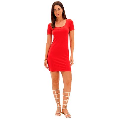 Vestido Curto Lança Perfume Canelado Pr25 Vermelho Feminino