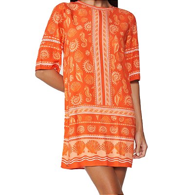 Vestido Colcci Estampado Pr25 Laranja Off White Feminino
