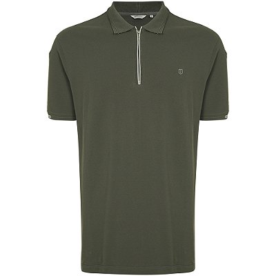 Camisa Polo Individual Zip Slim Ve25 Verde Escuro Masculino