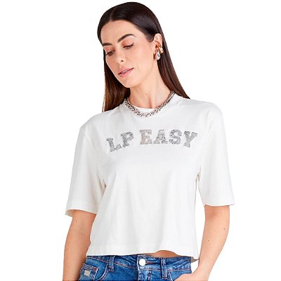 Camiseta Easy Lança Perfume Paetê Ve25 Off White Feminino