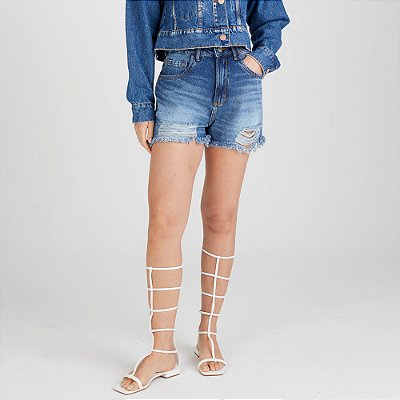 Short Jeans Lança Perfume Relaxed High Ve25 Azul Feminino