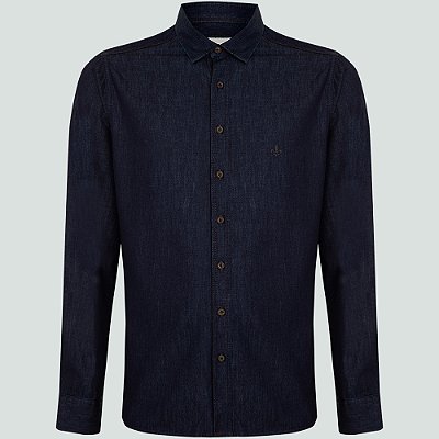 Camisa Jeans Dudalina Slim Ve25 Azul Escuro Masculino