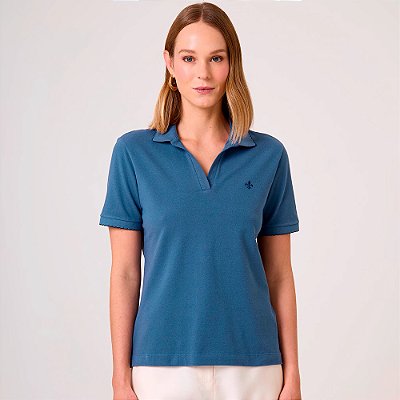 Camisa Polo Dudalina Maria Detalhe Ve25 Azul Feminino