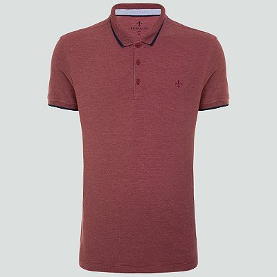 Camisa Polo Dudalina Piquet Det Chambray Ve25 Rosa Masculino