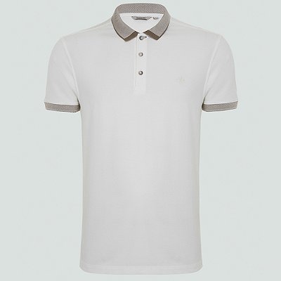 Camisa Polo Dudalina Piquet Bin Ve25 Off White Masculino