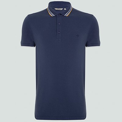 Camisa Polo Dudalina Piquet Frisos Ve25 Azul Masculino