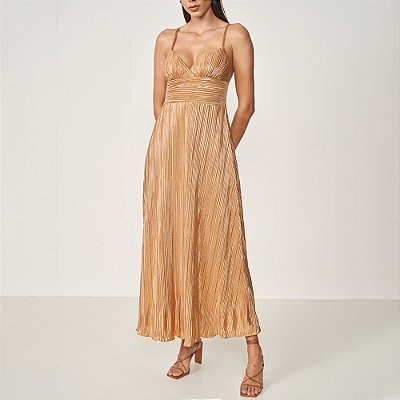 Vestido Colcci Plissado Ve25 Dourado e Bege Feminino