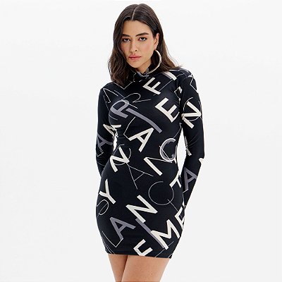 Vestido Curto Easy Lança Perfume Manga Ou25 Preto Feminino