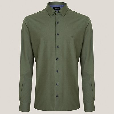 Camisa Dudalina Slim Tricoline Lisa Ou25 Verde Masculino
