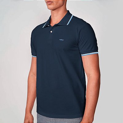 Camisa Polo Colcci 2 Listras Ou25 Azul Sideral Masculino